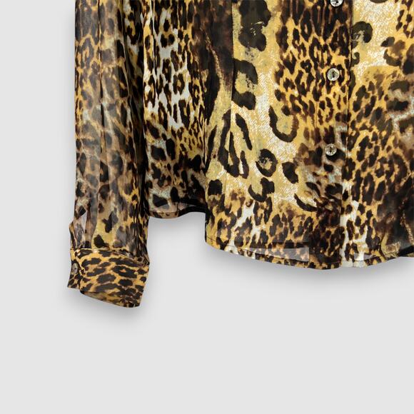 90s Vintage Carlisle 100% Silk Leopard Print Semi-Sheer Button-Up Blouse Size 10 - Picture 3 of 5